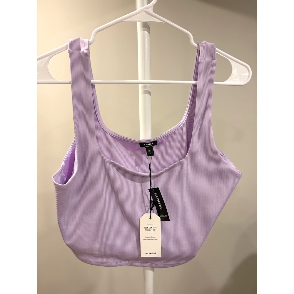 NWT Y2K Minimalist Athleisure Streetwear Purple Ribbed Cropped Basic Tank Top XL